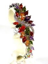 925 Silver Bracelet, 8 inches with detachable extension. Set with Synthetic Garnet/Topaz/Amethyst Mu