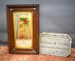 Mirror with floral inset plus a plastic reproduction train sign. See photos. S2