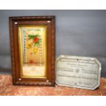 Mirror with floral inset plus a plastic reproduction train sign.   See photos.  S2