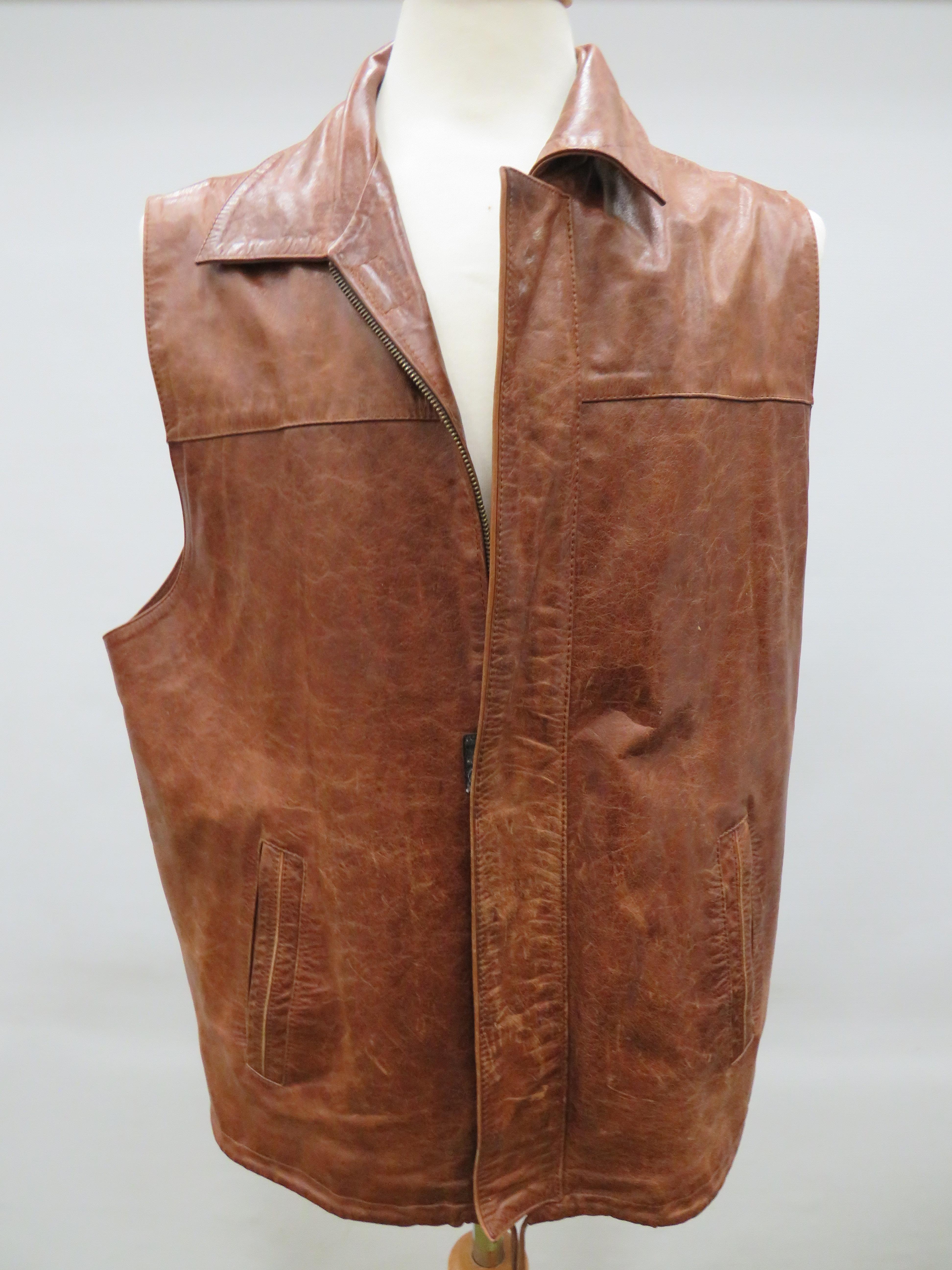 Brown Leather Jerkin by Fox Leather, UK Size Large plus a Soft Brown Leather Jacket to match UK size - Image 3 of 4