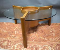 Nathan Low Coffee table with Glass top on Tripod Thermoform base.. H:18 x Diameter 39 inches. See ph