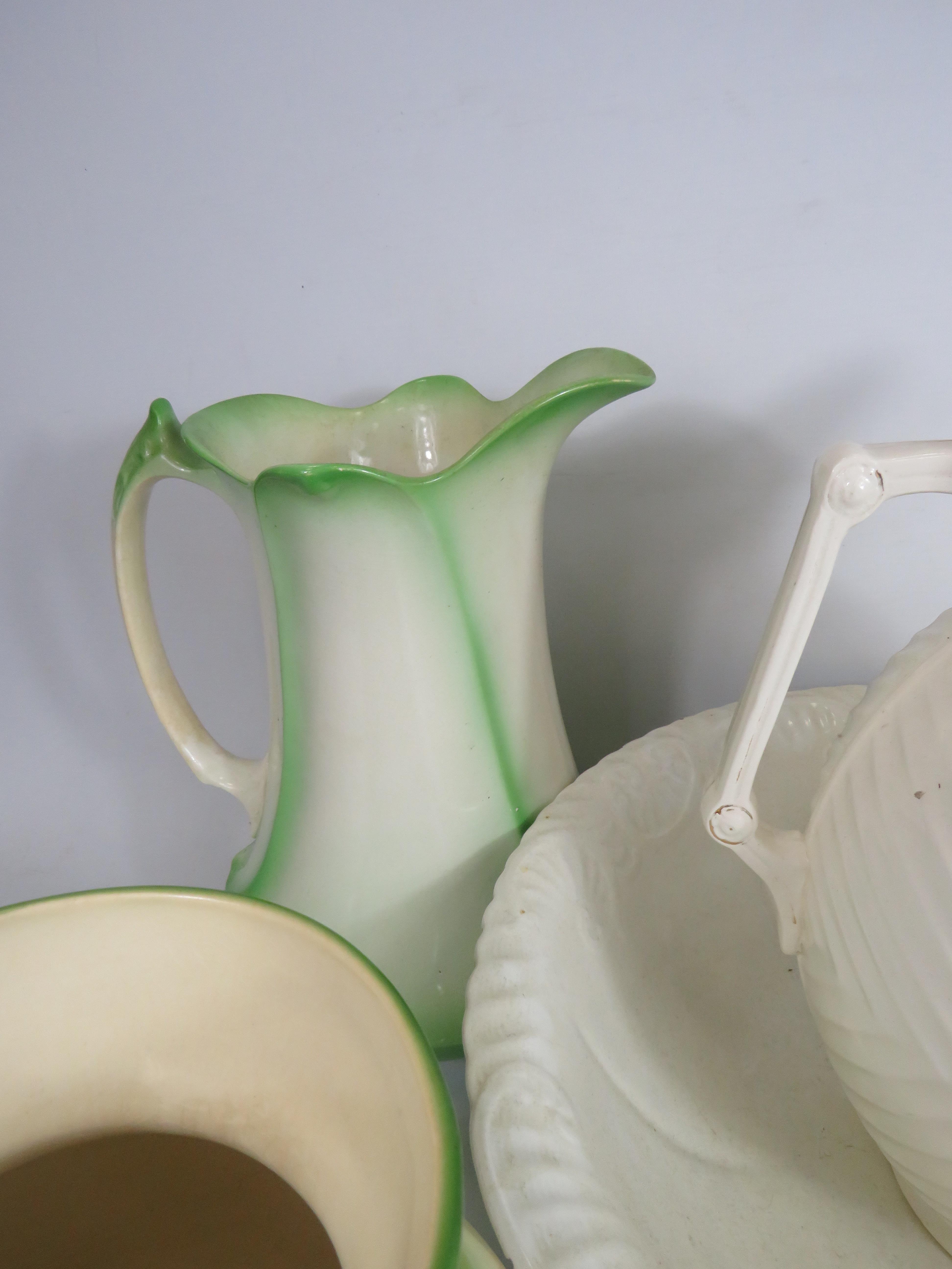 4 vintage wash jugs and a wash bowl, one jug does have chips to the base. - Image 4 of 4