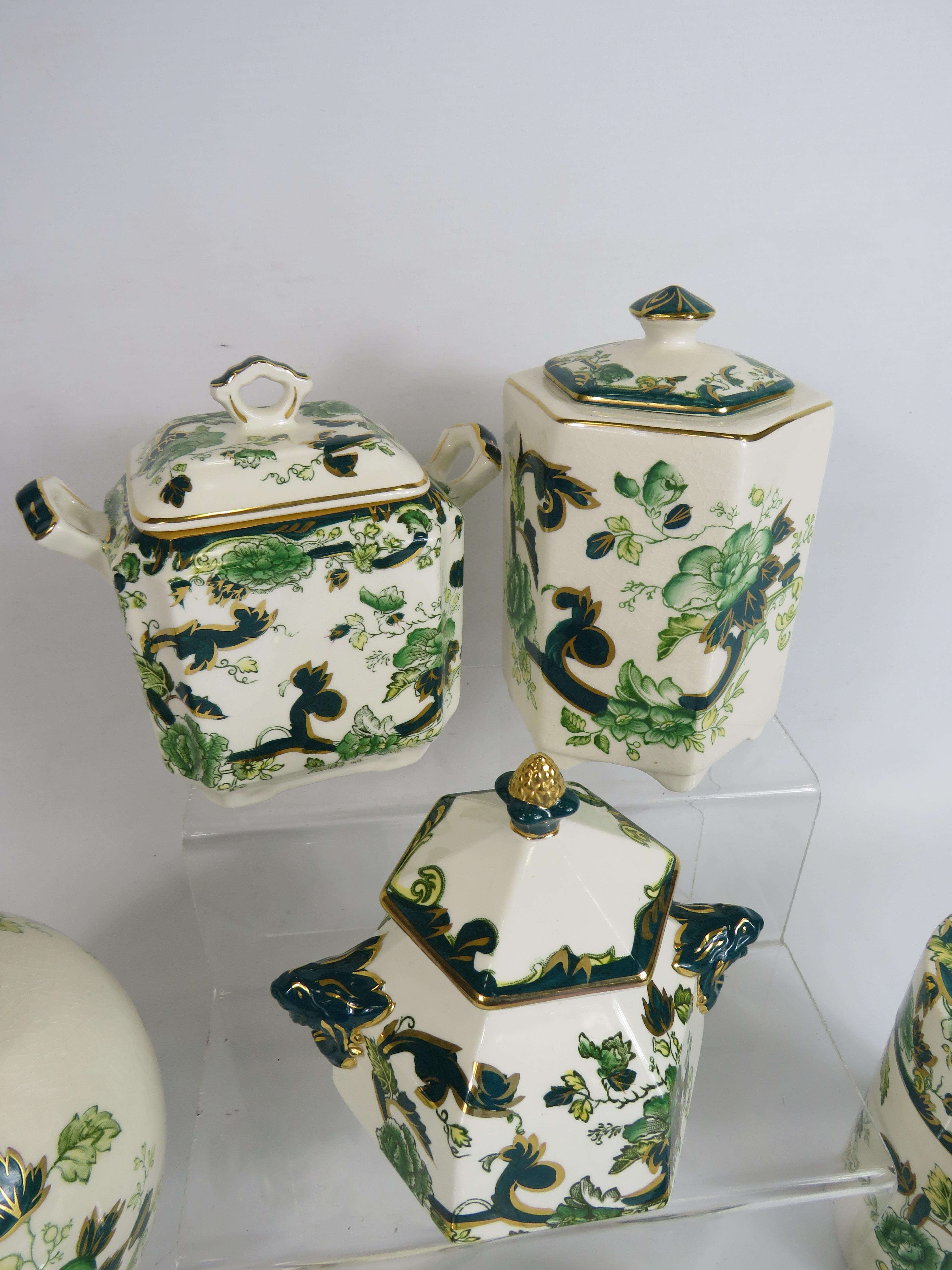 7 pieces of Masons Ironstone in the Green chartruese pattern. - Image 2 of 2