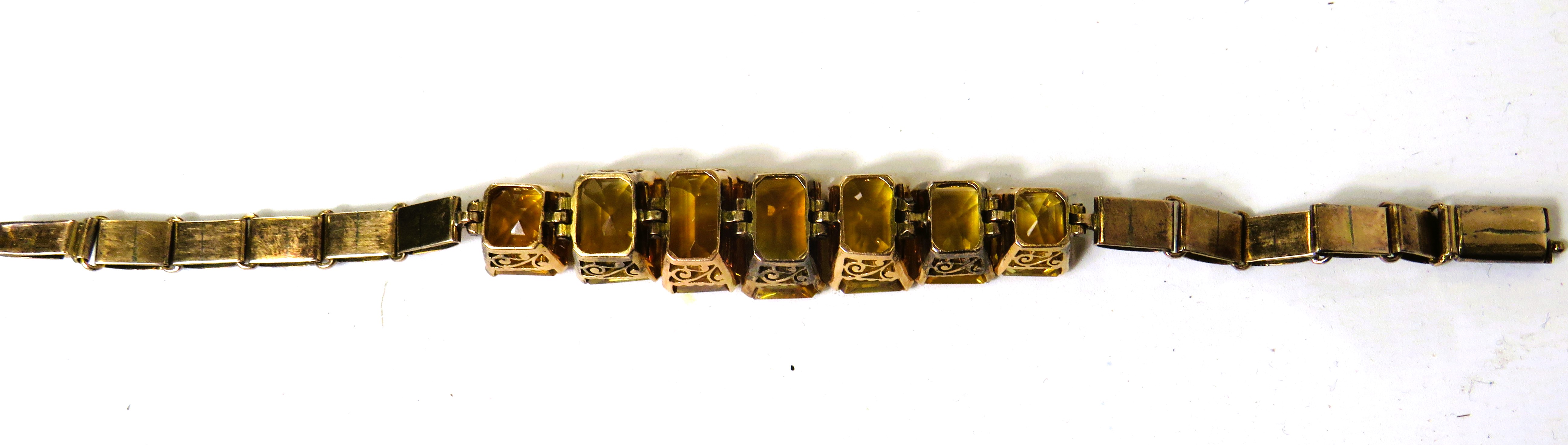 Late 19th/Early 20th Century, Rose Gold Bracelet set with Seven graduated Emerald cut Citrene Gem St - Image 4 of 4