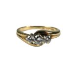 9ct Yellow Gold, tri Diamond set ring.    Finger size 'J-5'    2.5g