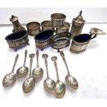 Mixed Silver lot to include Napkin rings, spoons etc.  Total Silver weight  