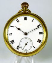 Gold Tone Vintage Pocket watch with Enamel Dial with Subsidary, Crown Wind. Very good order.  40mm D