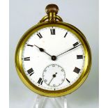 Gold Tone Vintage Pocket watch with Enamel Dial with Subsidary, Crown Wind. Very good order.  40mm D