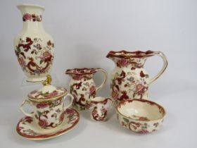 6 Pieces of Masons Ironstone in the Mandalay Red pattern.