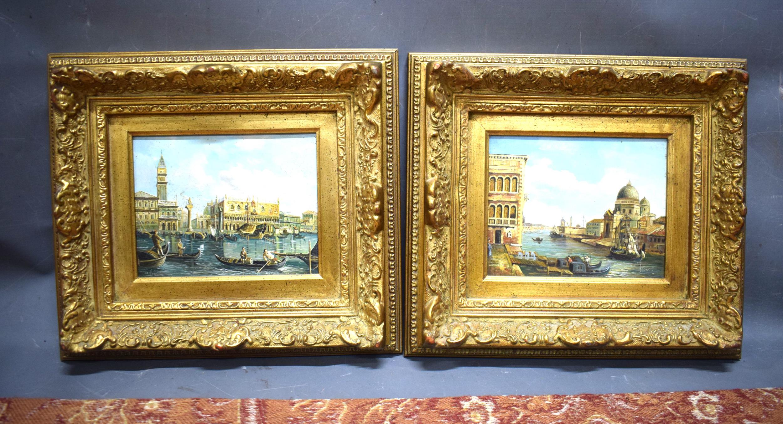 Pair of Venetian Scenes, Oil on Board. Both framed.  See photos.  S2