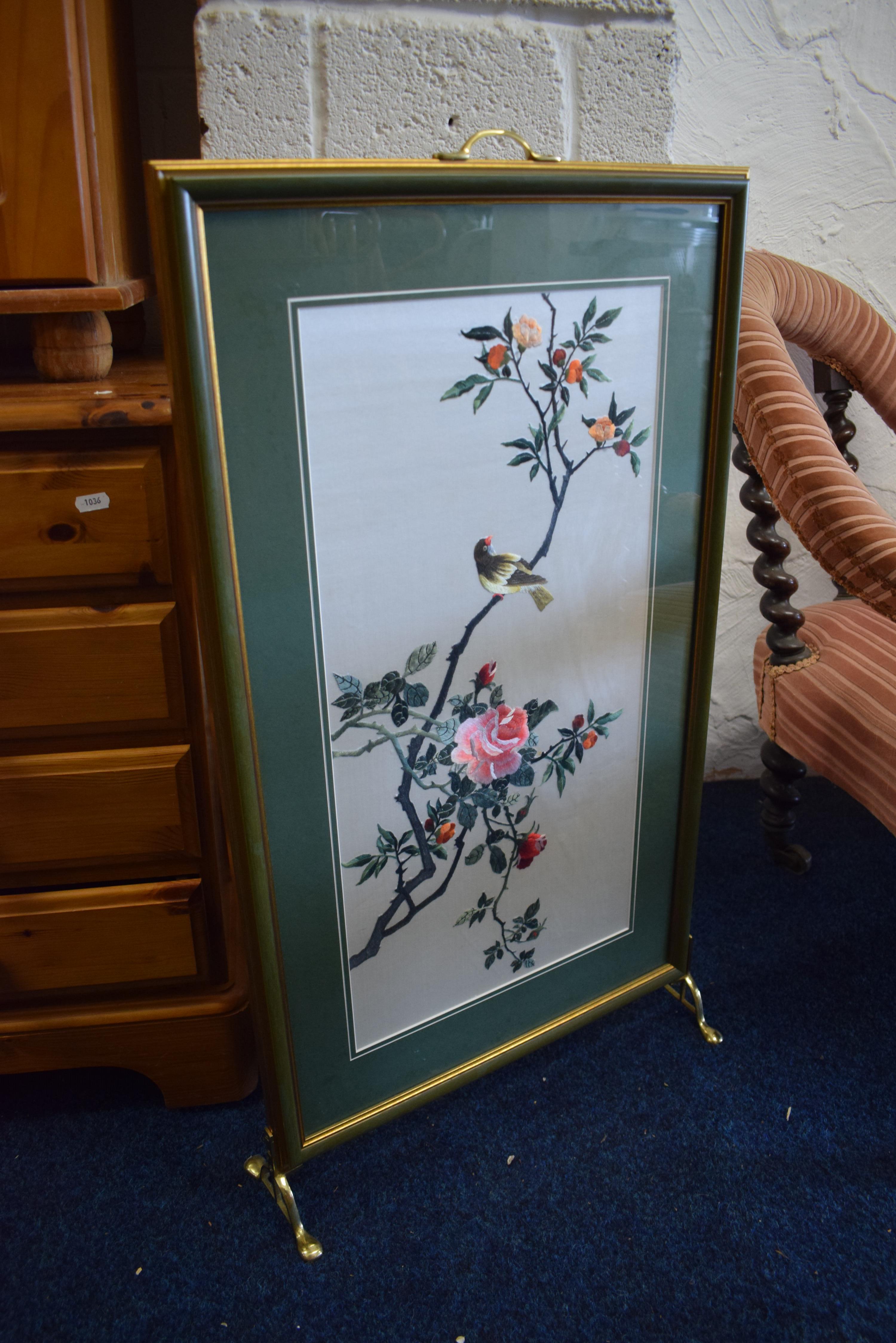 Oriental style Firescreen with gilt surround.  H:34 x W:19 inches. See photos,