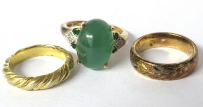 Trio of 925 Silver Gilt Rings one stone set. See photos.