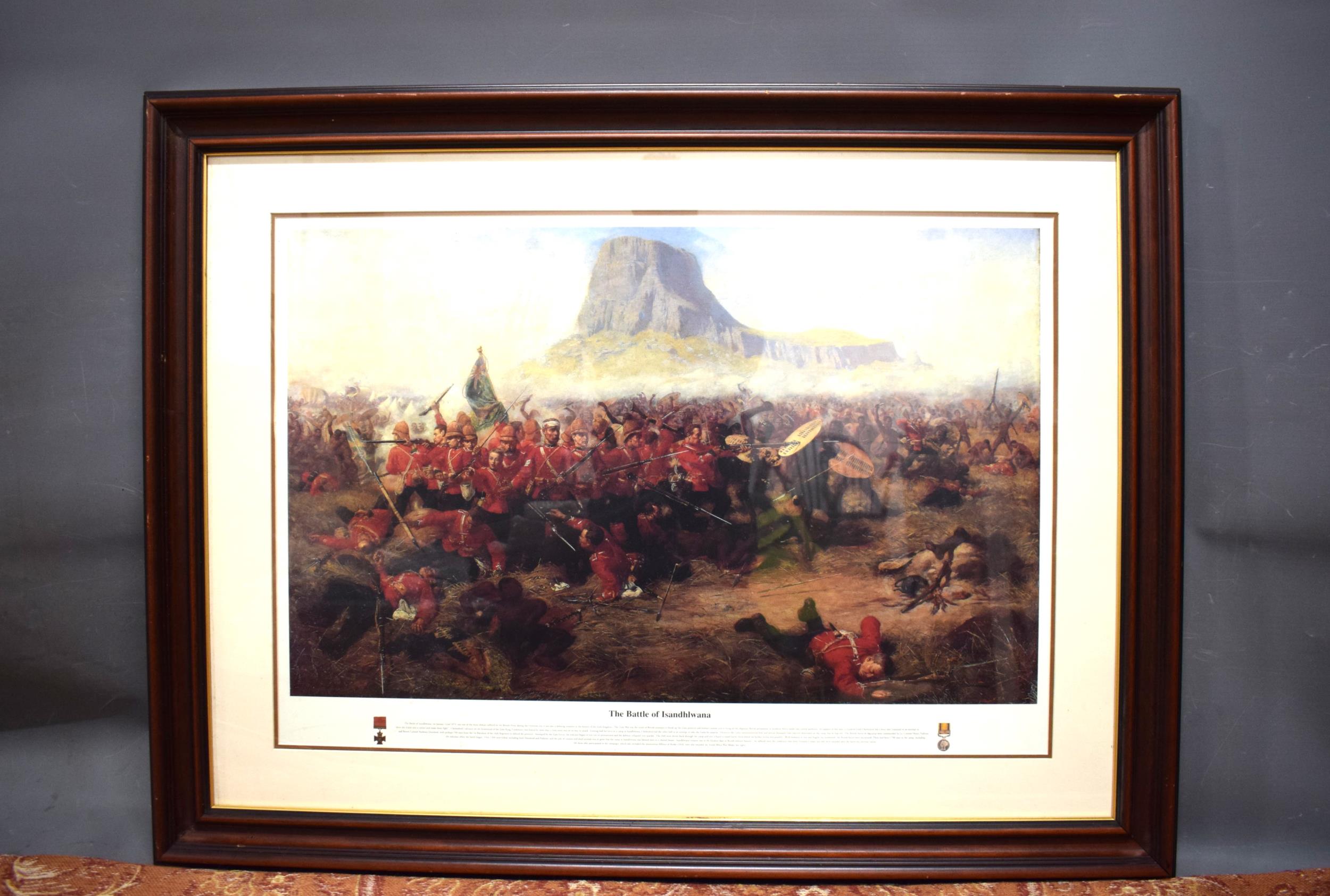 Large Framed Print 'The Battle of Isandlwana' 1879 Zulu War.  In impressive ornate Frame. Measures a