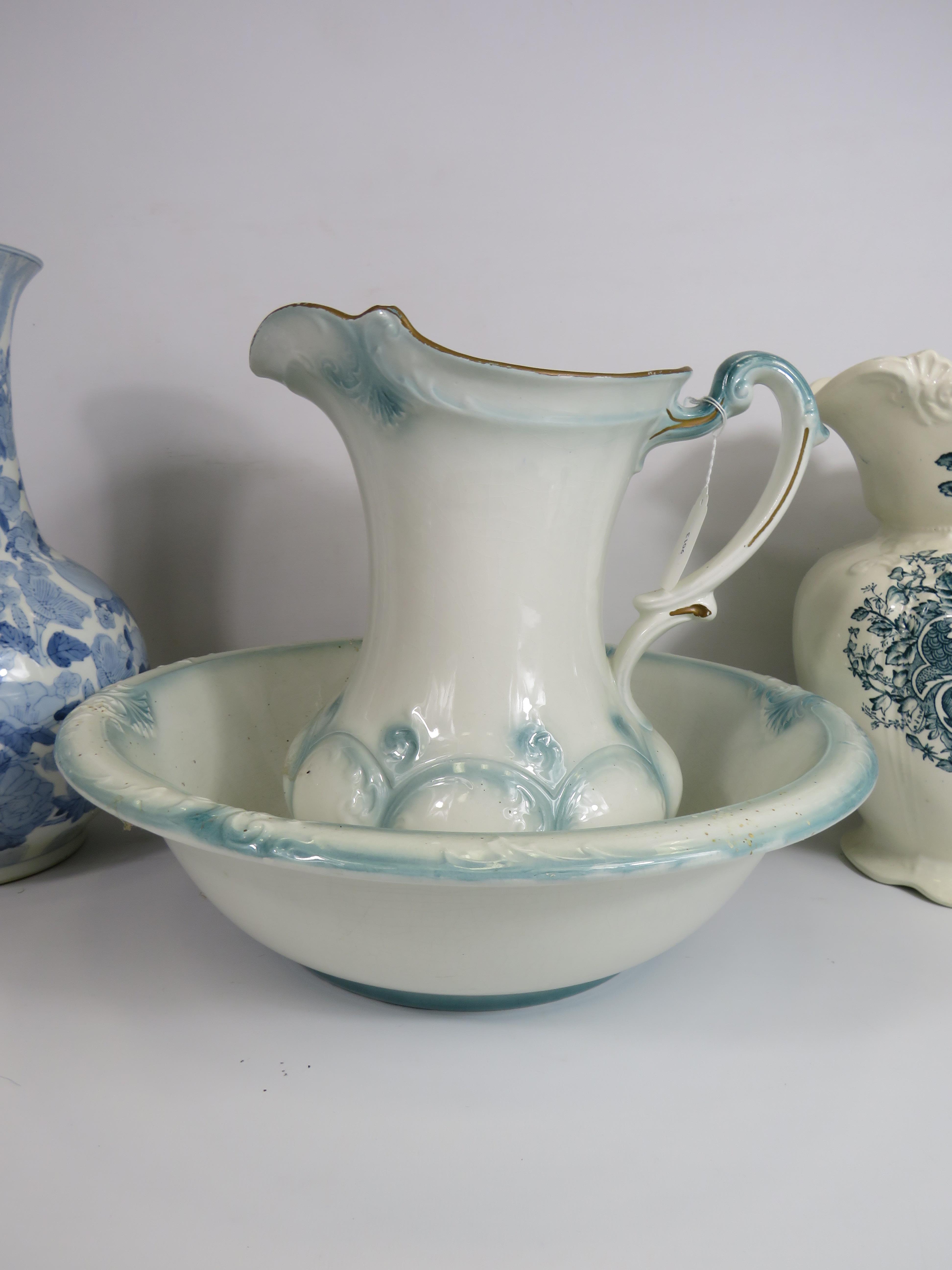 Large Victorian jug and wash bowl plus one other wash jug and a chinese style vase. - Image 2 of 5