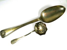 Large Early Victorian Desert Spoon. Hallmarked for London 1857 plus a small Hallmarked Silver Sugar