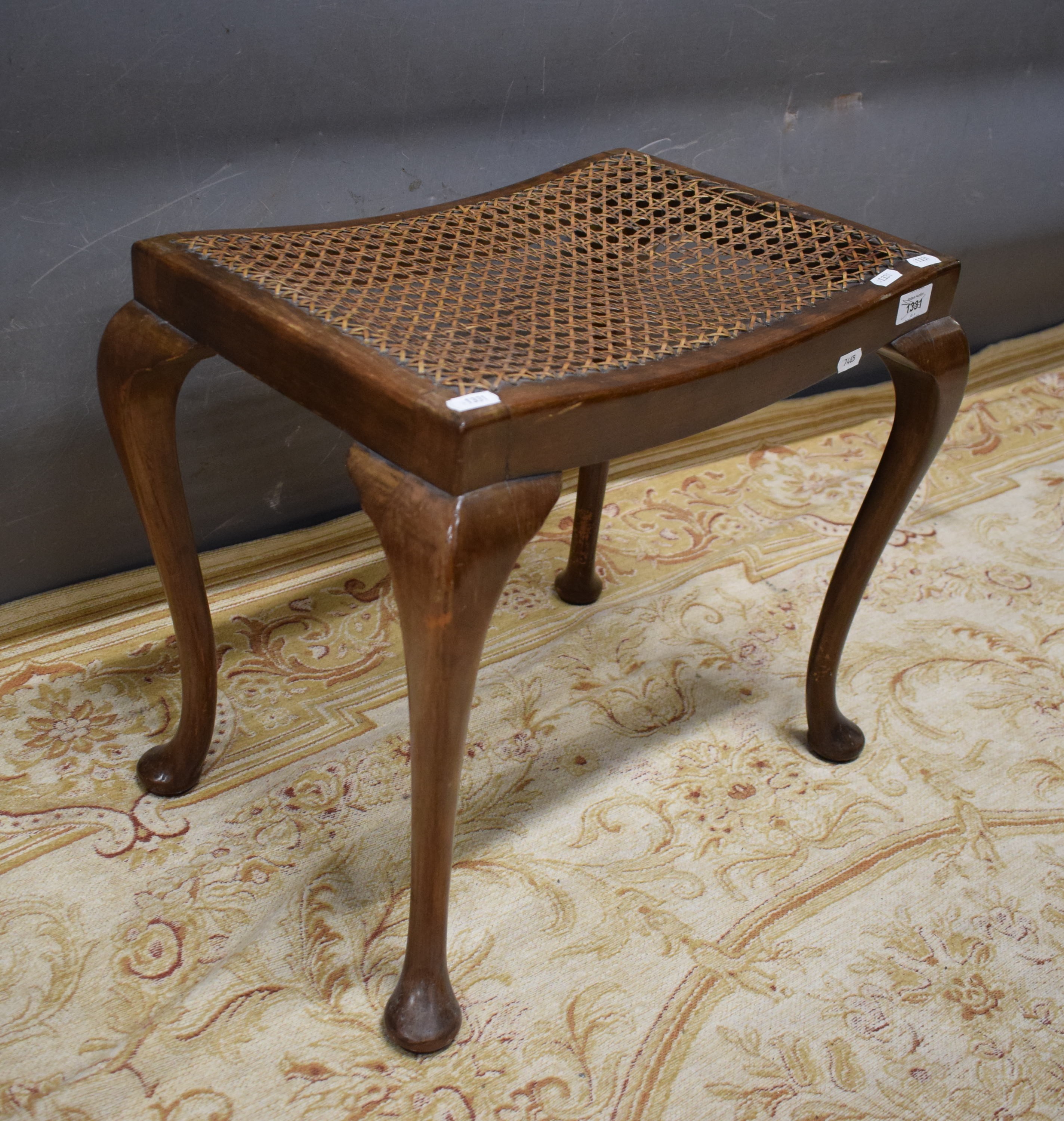 Handy sized Bergere topped footstool raised on tapered cabriole legs. H:18 x W:18 x D:13 Inches. See - Image 2 of 2