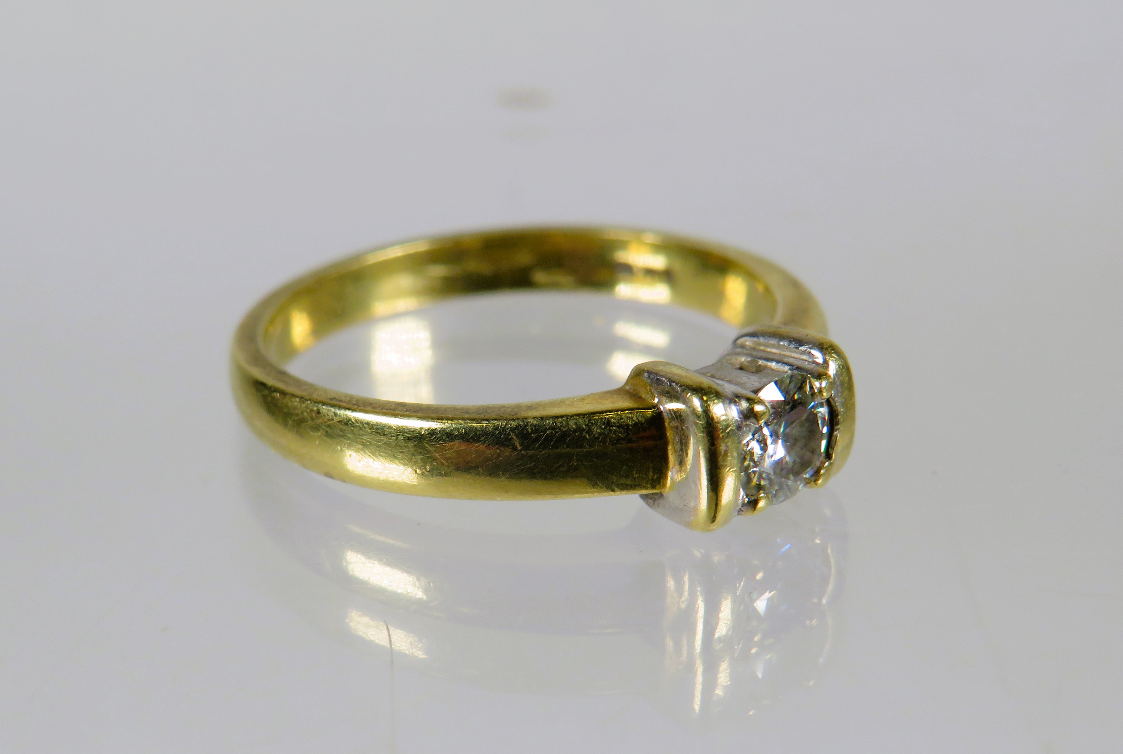 18ct Yellow Gold Diamond Solitaire Ring. Diamond measures approx 3.5mm .  Finger size L-5 to M     3 - Image 2 of 2