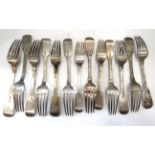 Selection of Antique Georgian Irish Silver Forks with Dublin Hallmarks and armorial crests .  Total 