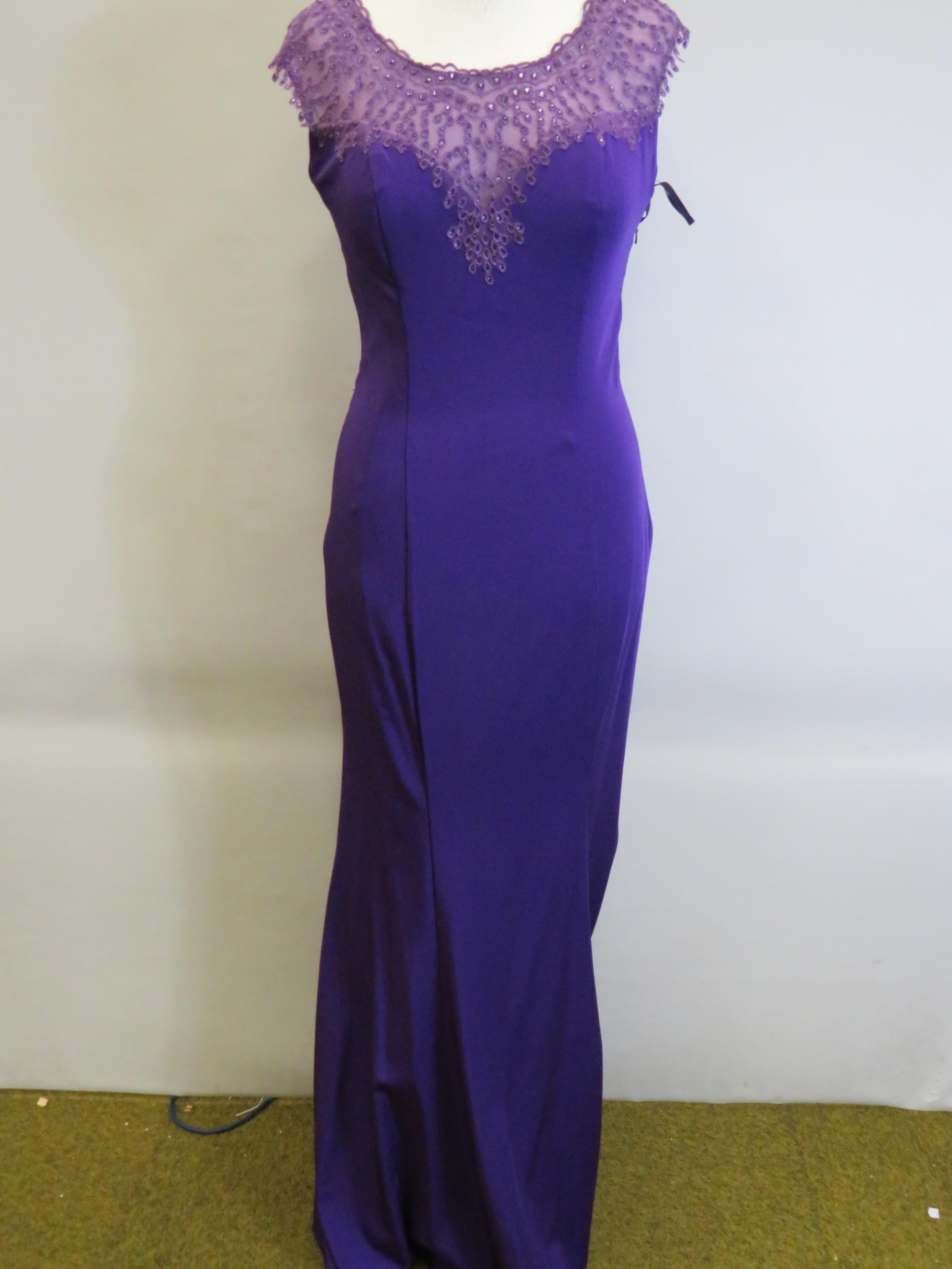 As New and unused Prom Dress or Ball Gown by Crystal Breeze in Purple. Side zip. UK size 14.  See ph - Image 2 of 6