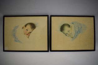 Two Framed prints of Babies. 15 x 19 inches. See photos. S2