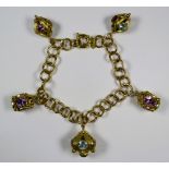 9ct Yellow Gold Dangle Bracelet, set with multiple Gemstones