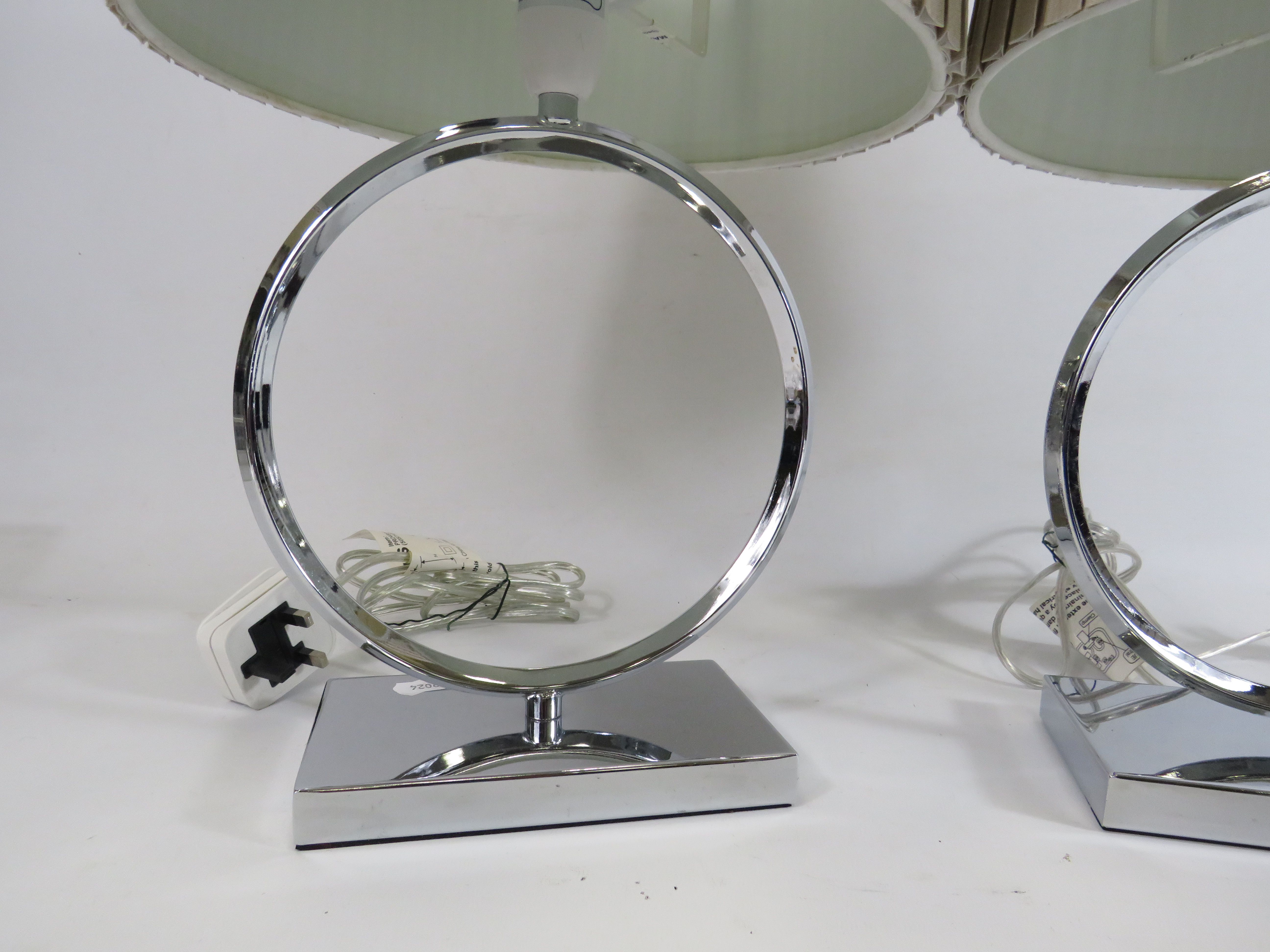 2 Modern chrome bases table lamps with shades, 16.5" to top of shade. - Image 2 of 2