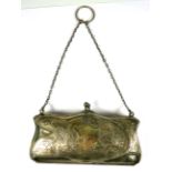 Antique Silver Purse with chain and finger ring. Superb leather interior.  Hallmarked for Birmingham