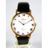 Tissot Stylist Gents watch with 9ct Gold case. Leather strap, Running order.  Comes complete with or