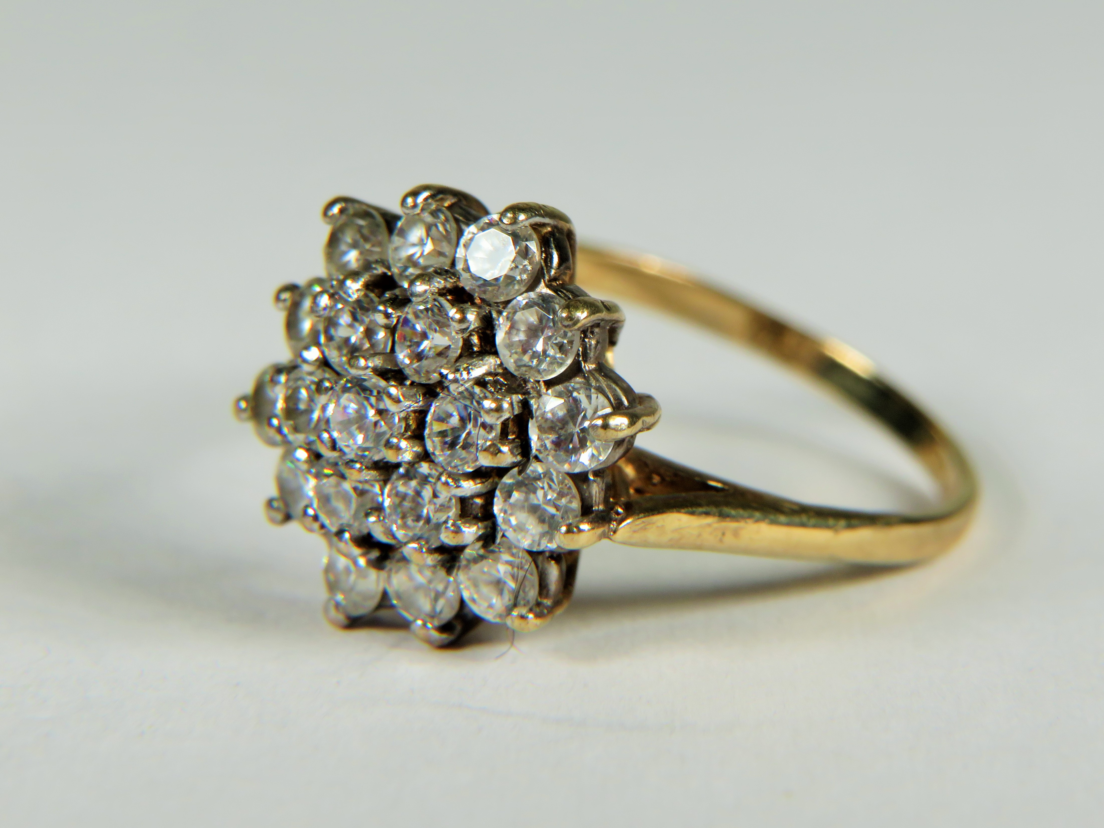 9ct Yellow Gold CZ set Cluster ring.  Finger size 'M-5'   2.8g