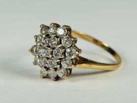 9ct Yellow Gold CZ set Cluster ring. Finger size 'M-5' 2.8g