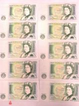 Ten Near Mint Vintage UK One Pound Notes. See photos.