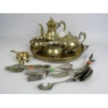 Silver plated teaset, tray and cutlery etc,