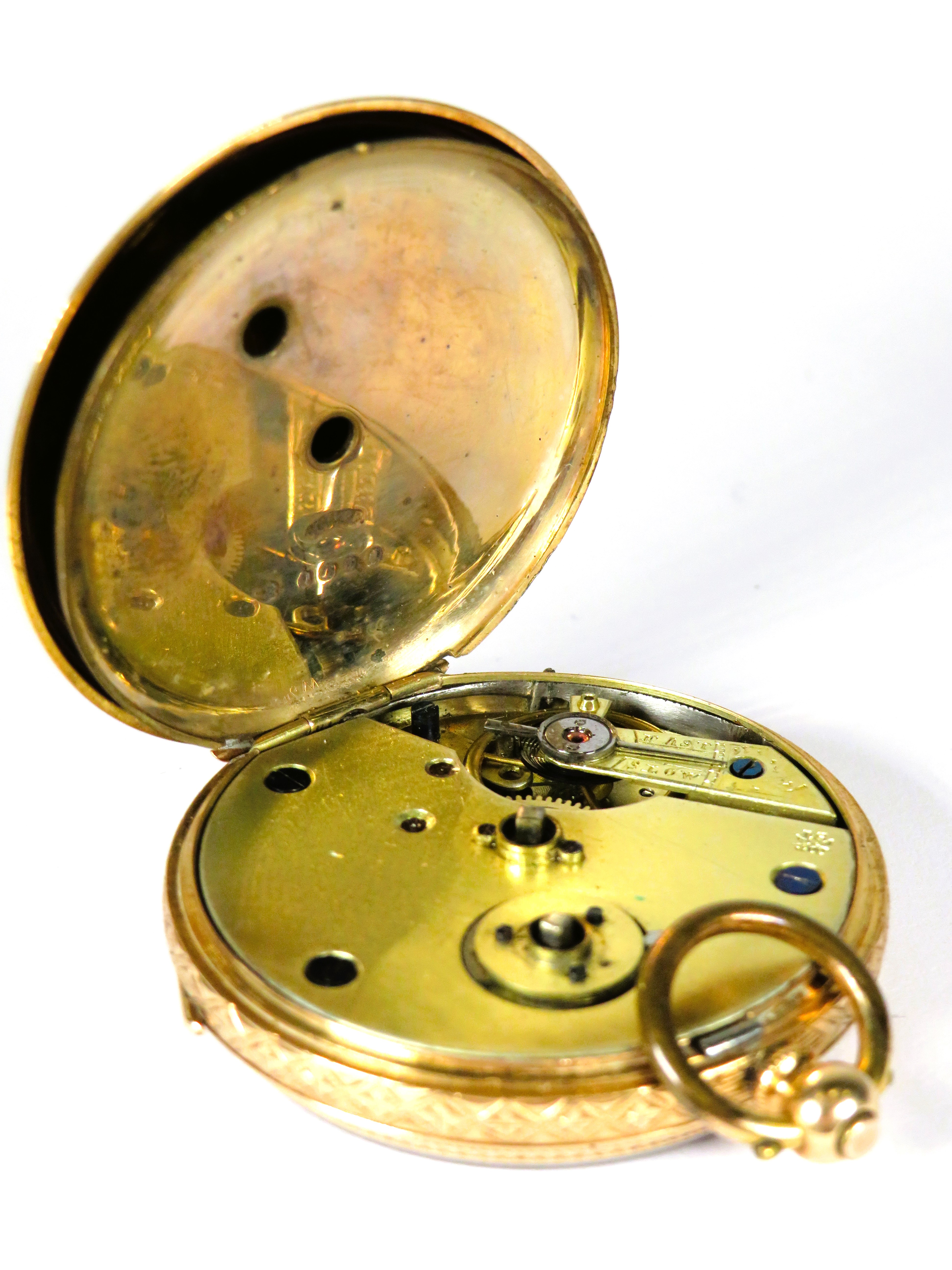 14ct Yellow Gold Bodied Pocket watch with Gold tone back and front. Comes with two keys, intermitten - Bild 5 aus 6