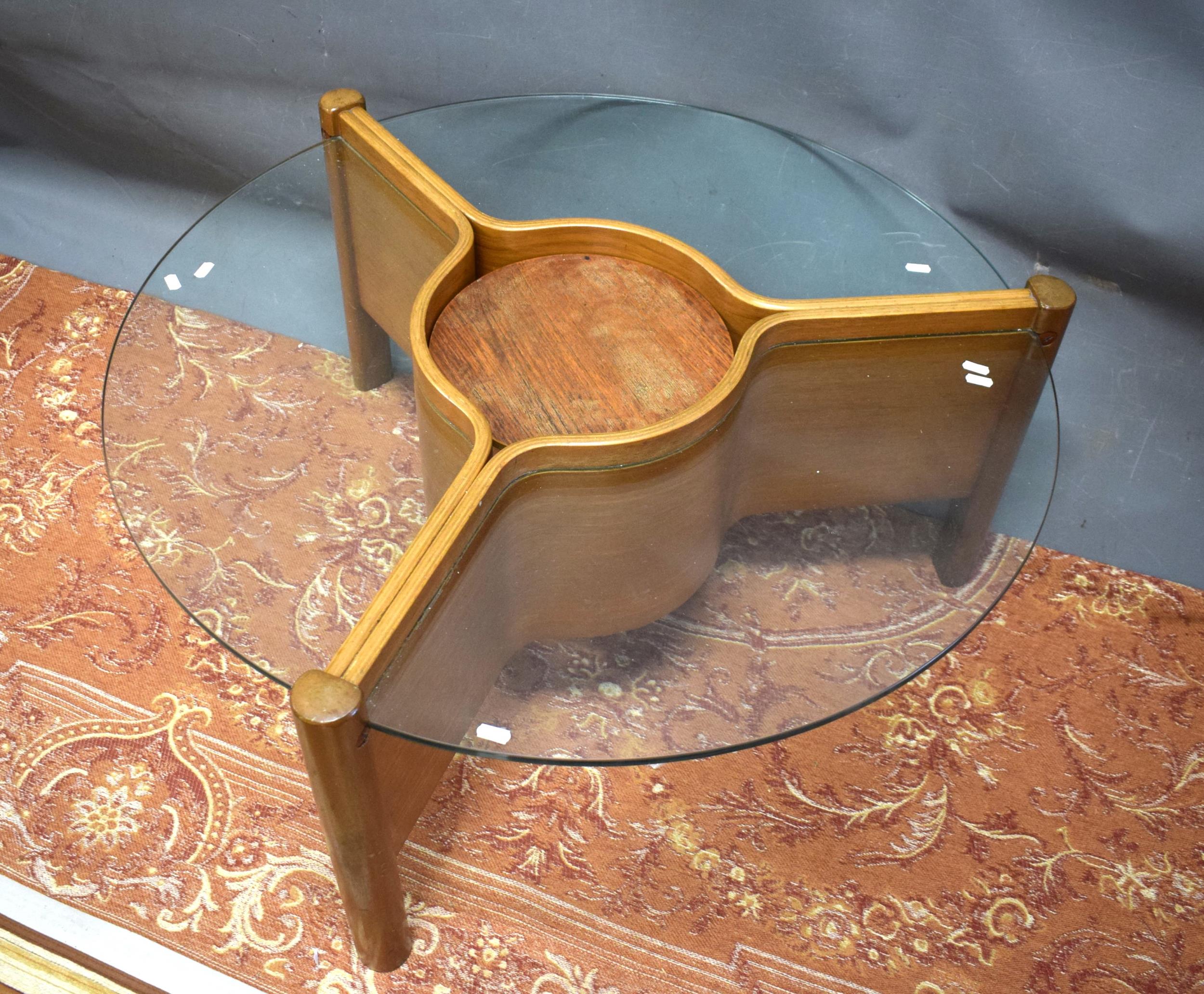 Nathan Low Coffee table with Glass top on Tripod Thermoform base.. H:18 x Diameter 39 inches. See ph - Image 4 of 4