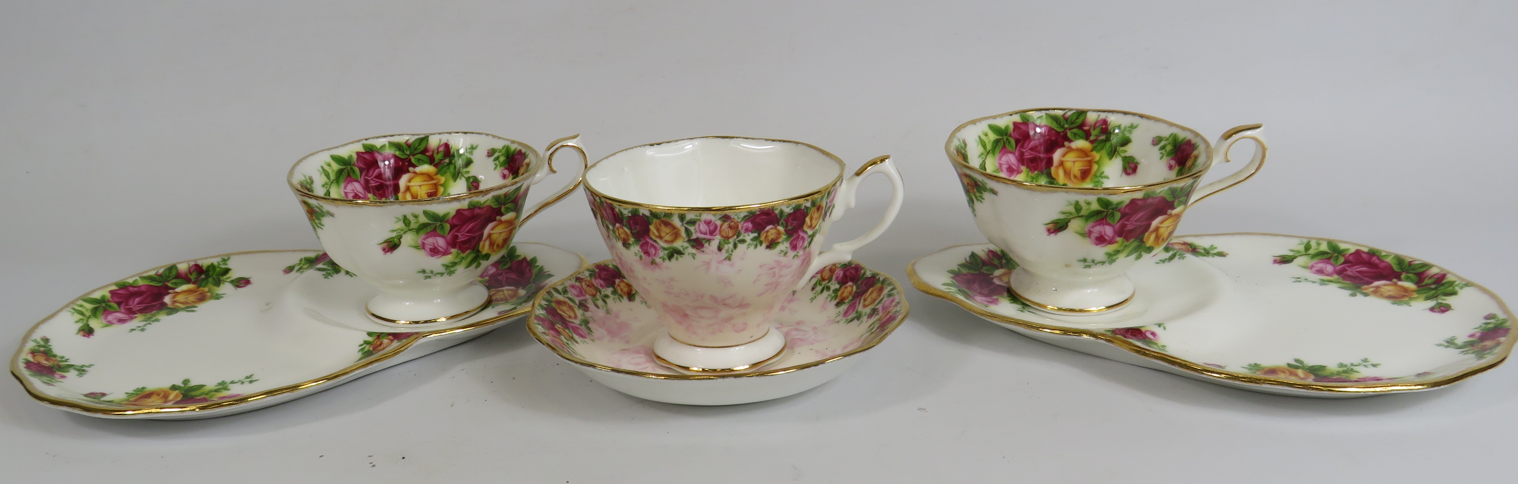 2 Royal Albert old country roses tennis sets and a Peach damask cup and saucer.