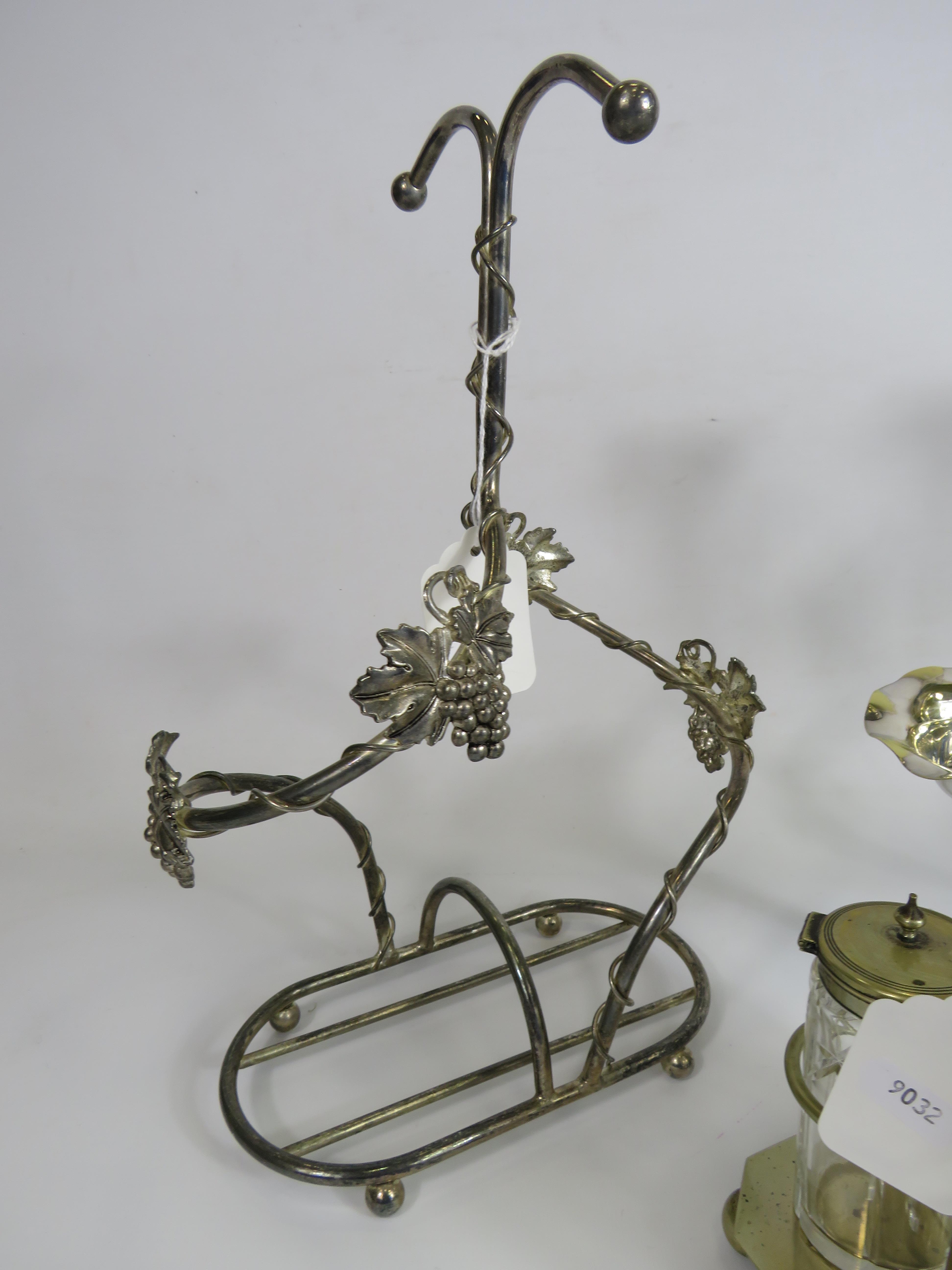 Silver plated cruet set, Epergne vase and a white metal bottle holder. - Image 4 of 4