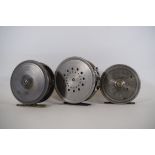 Three Vintage Aluminium fly reels by various makers ., see photos for details. 