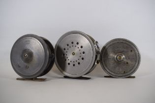 Three Vintage Aluminium fly reels by various makers ., see photos for details.