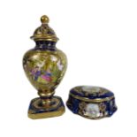 Roselle OCC & Co Staffordshire lidded vase and large trinket in cobalt blue with gilt decoration and