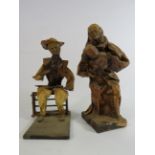 2 Folk art paper figurines the tallest stands 11".