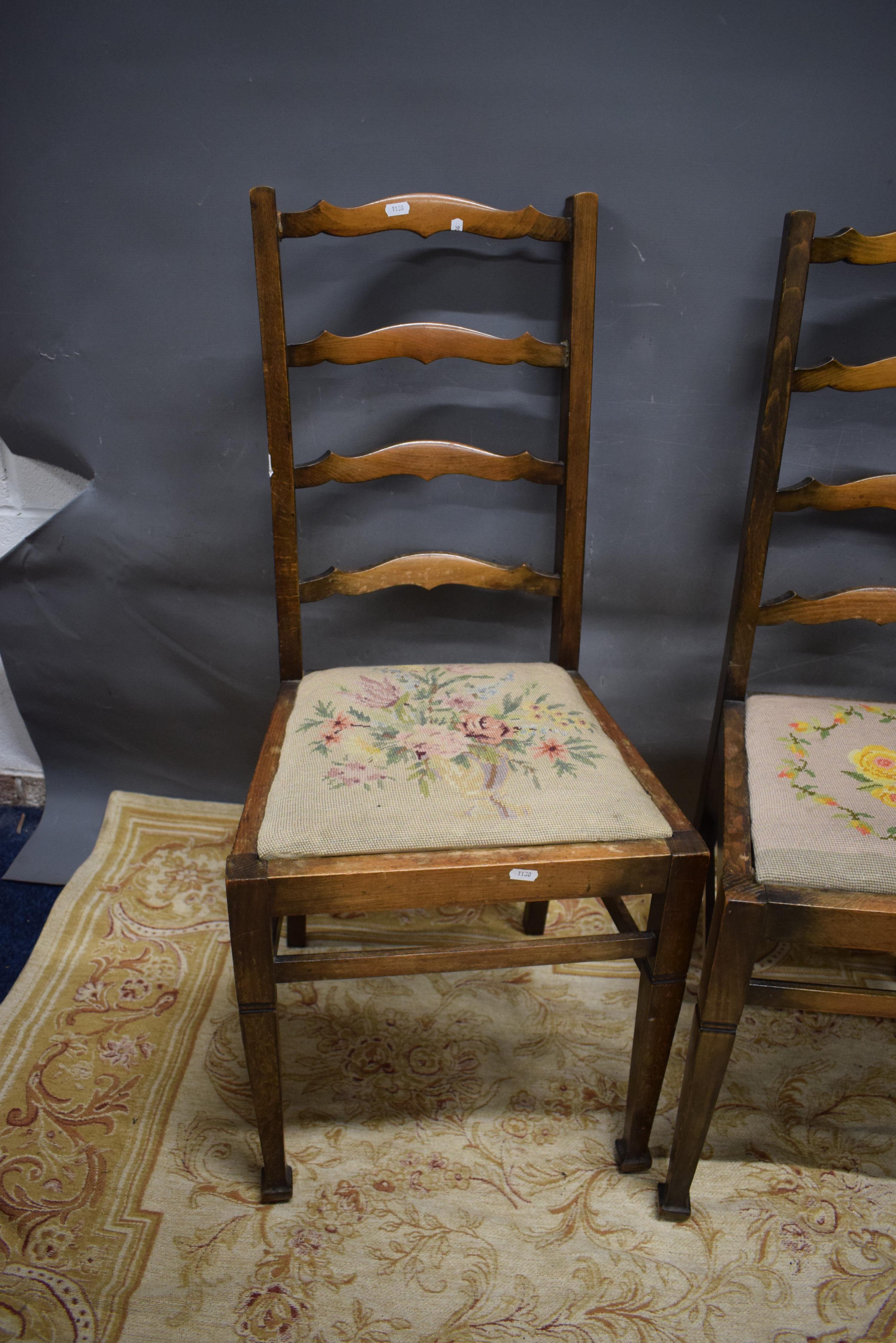 Three Ladderback chairs with needlpoint decoration.  See photos. S2 - Image 2 of 4