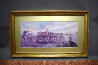 Large framed Print of The Battle of Waterloo. Frame approx 24 x 41 inches. See photos. S2