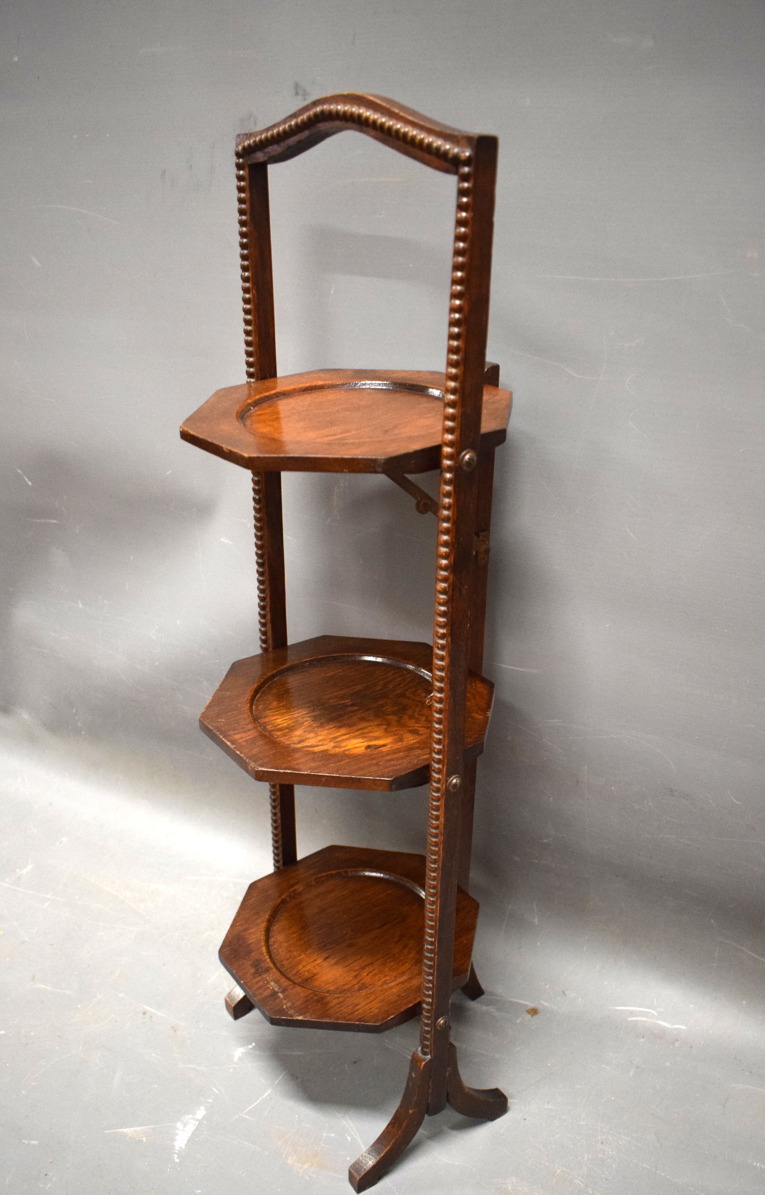 Edwardian/TOC Three tier folding cake stand.  H:33 inches. See photos.  - Image 2 of 2