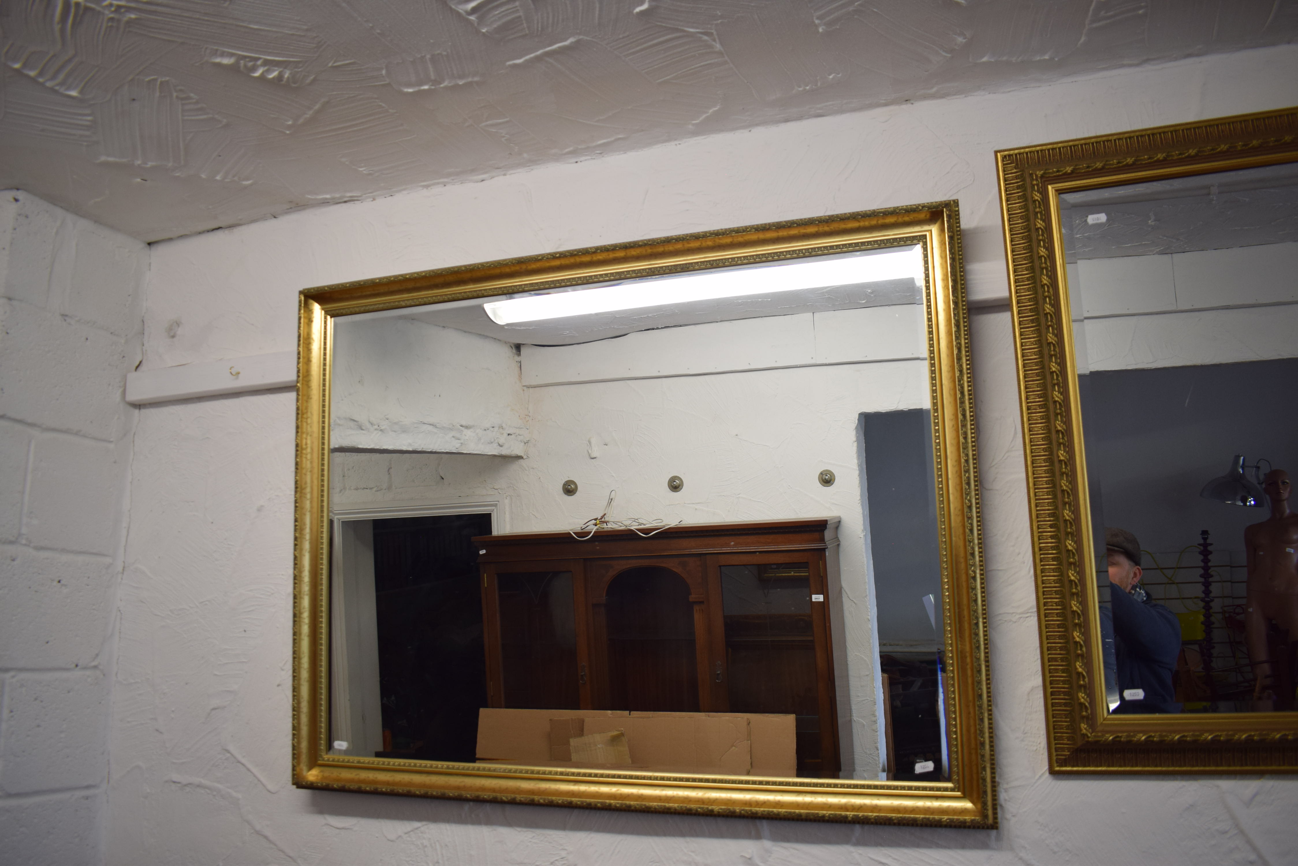 Large Bevelled glass mirror in fancy gilt frame.   36 x 46 inches. See photos.   S2