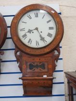 Vintage Wall clock in inlaid Oak case. Non runner for spares or repairs. See photos