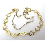 9ct Yellow Gold Heart link bracelet together with a 9ct fine link bracelet set with six seed pearls.