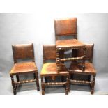 Four leather clad chairs with studwork.  Bobbin turned stretchers.  Possibly 19th Century.  See phot