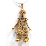 9ct Yellow Gold Pendant as an Articulated clown set with Diamonds & Rubies and measures approx 40mm 