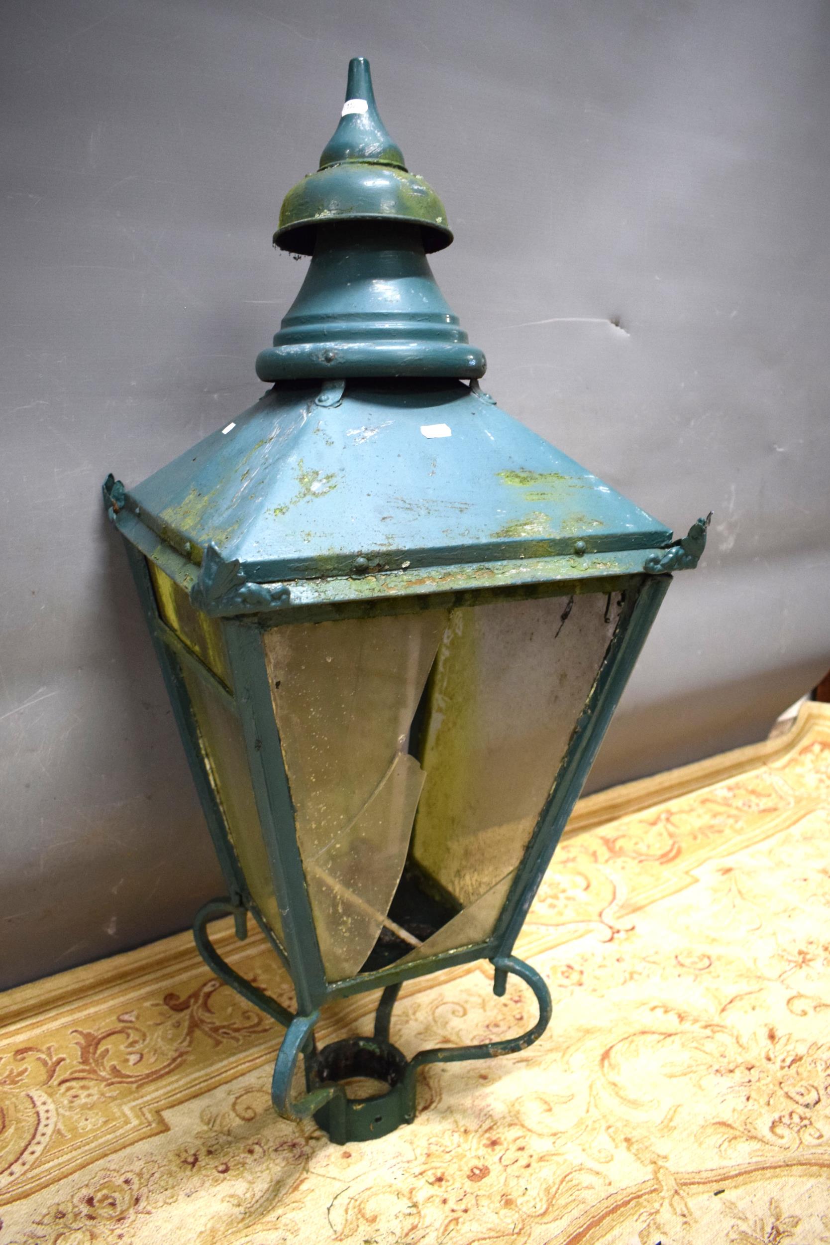 Large Green overpainted Reproduction Georgian Style Lantern.  42 inches tall.   See photos   S2