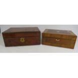 A vintage wooden writing box and a vintage wooden sewing box.